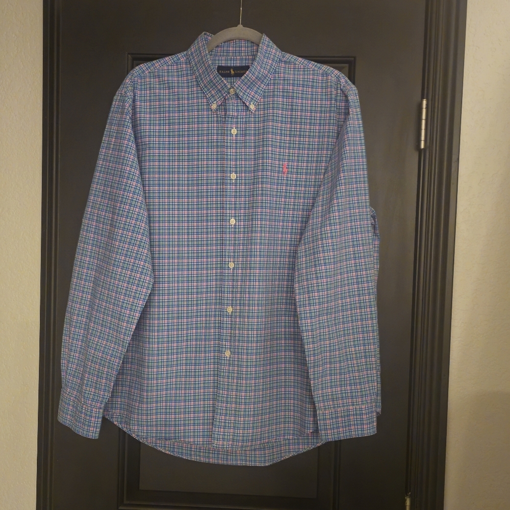 Ralph Lauren Men's Polo Blue Plaid Classic Fit Oxford Button Down Shirt